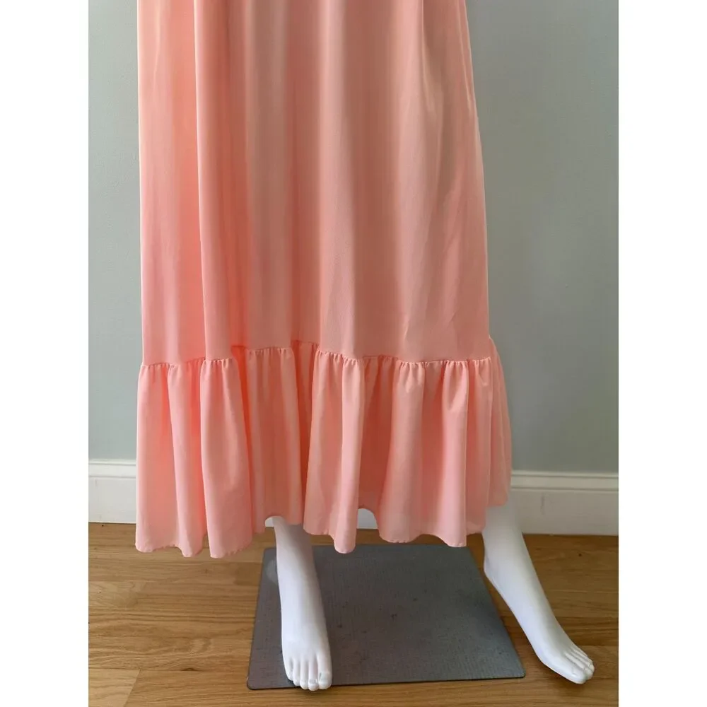 Vintage Peach Pink Lace Nightgown Maxi Dress Empire Waist Romantic Lingerie sz L